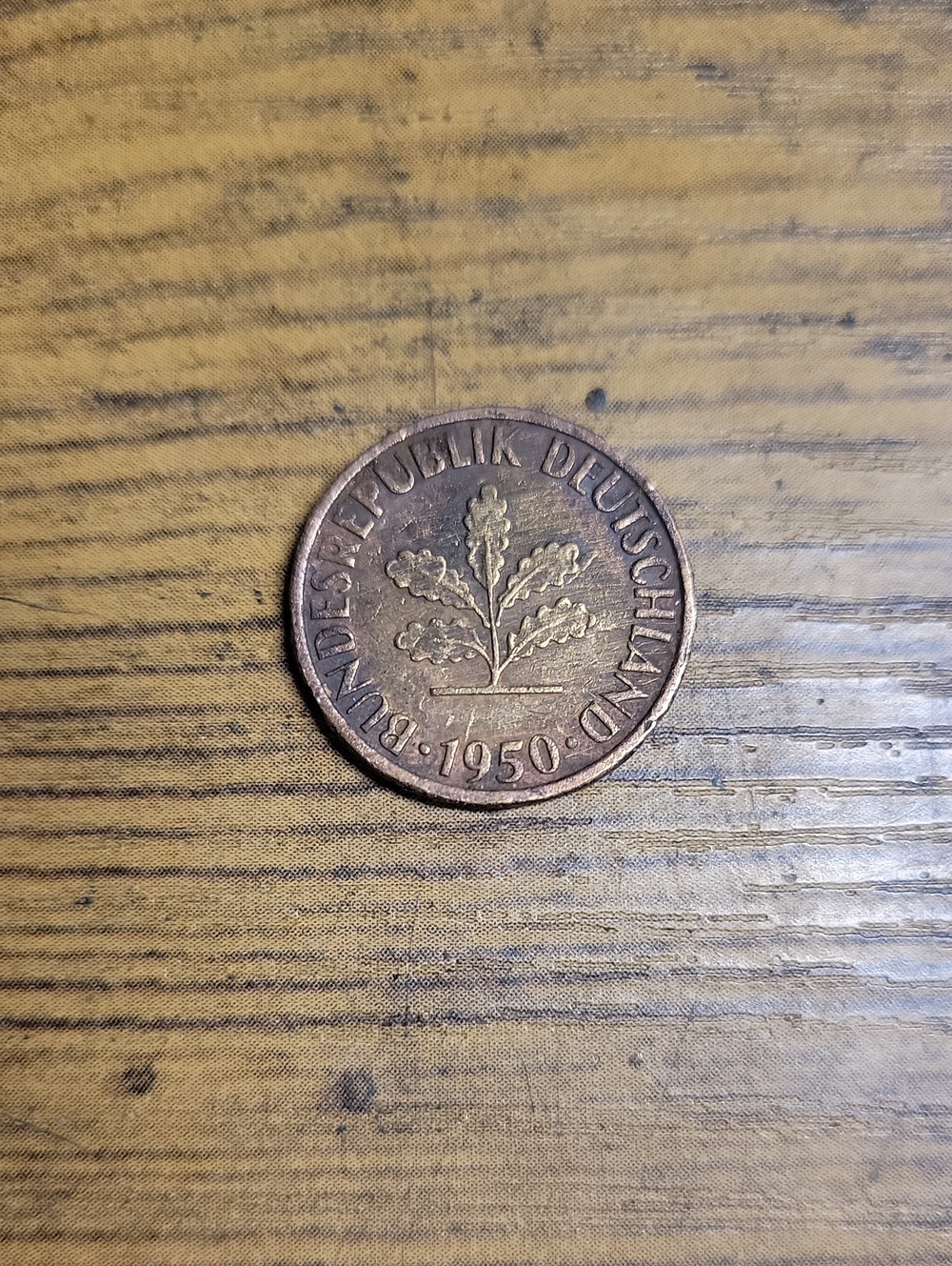 Vintage 1950 West German 10 Pfennig Coin- Bronze Tones
